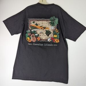 Vintage 90s Y2K Hawaiian Islands Artwork Shirt Light Fade Black Large Unisex